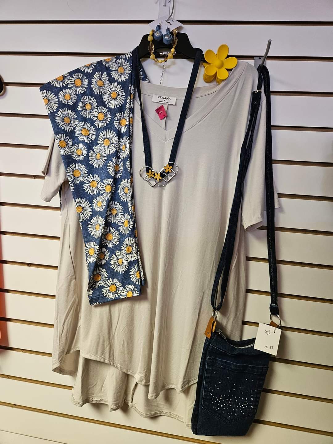 Denim look daisies Leggings with Pockets