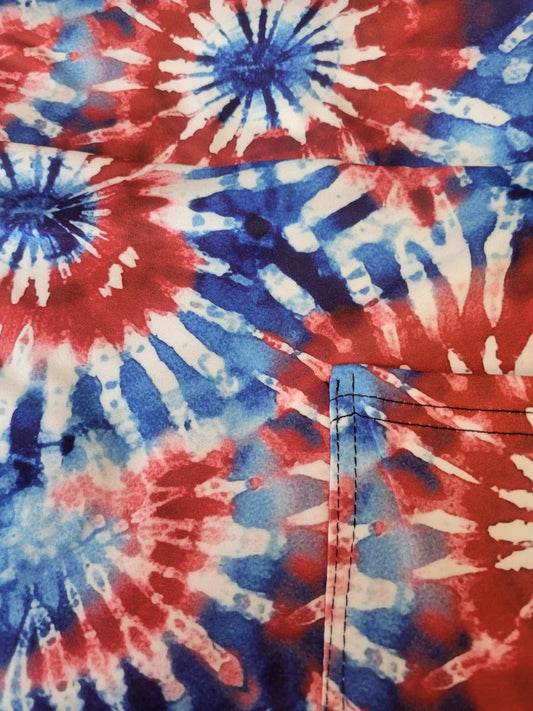 Red, white, and blue tie dye Capris with Pockets