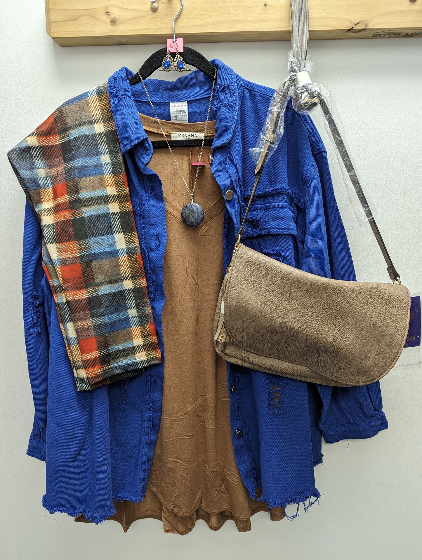 Winter wool look plaid Leggings with Pockets