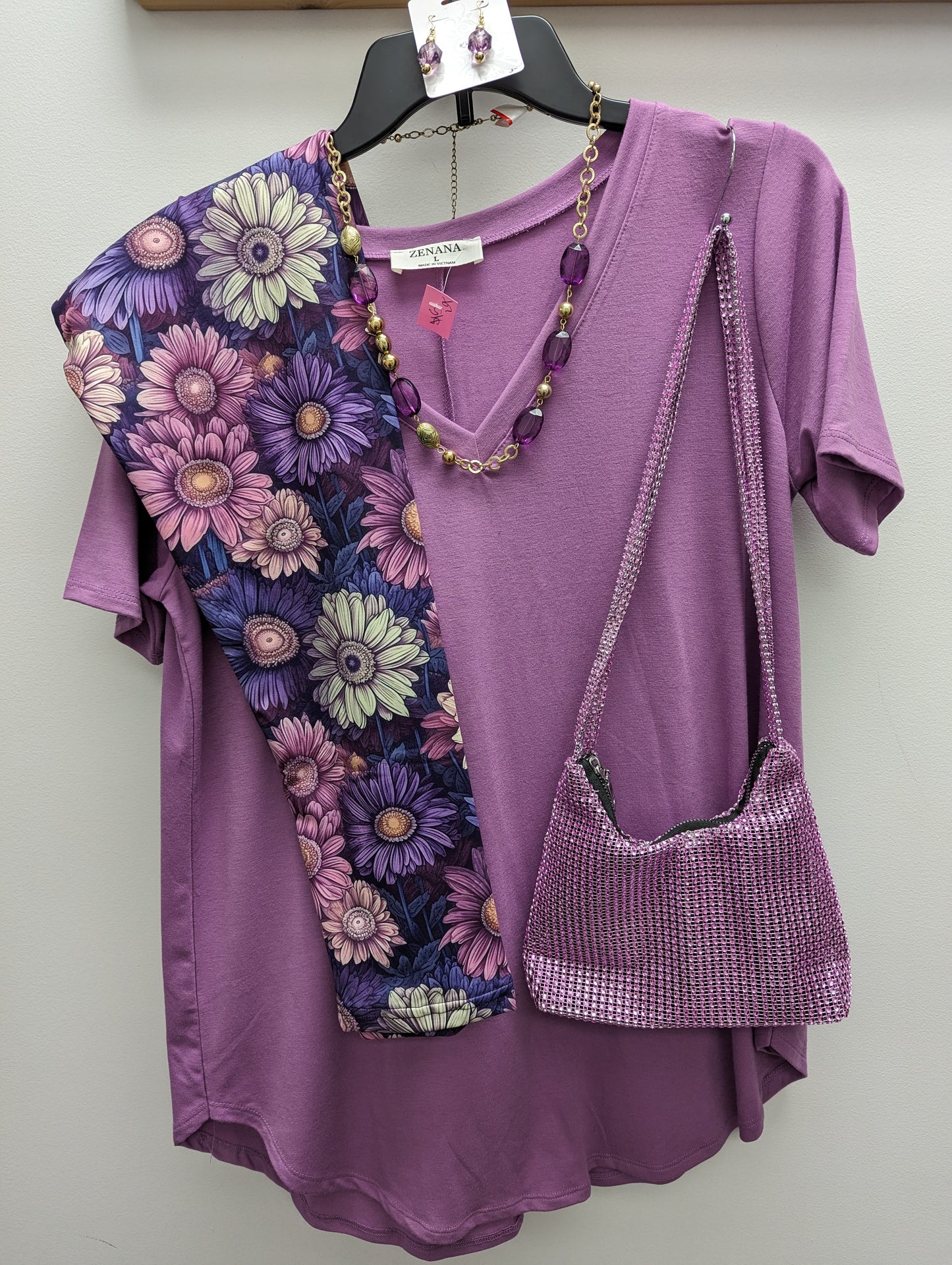 Purple floral Leggings with Pockets