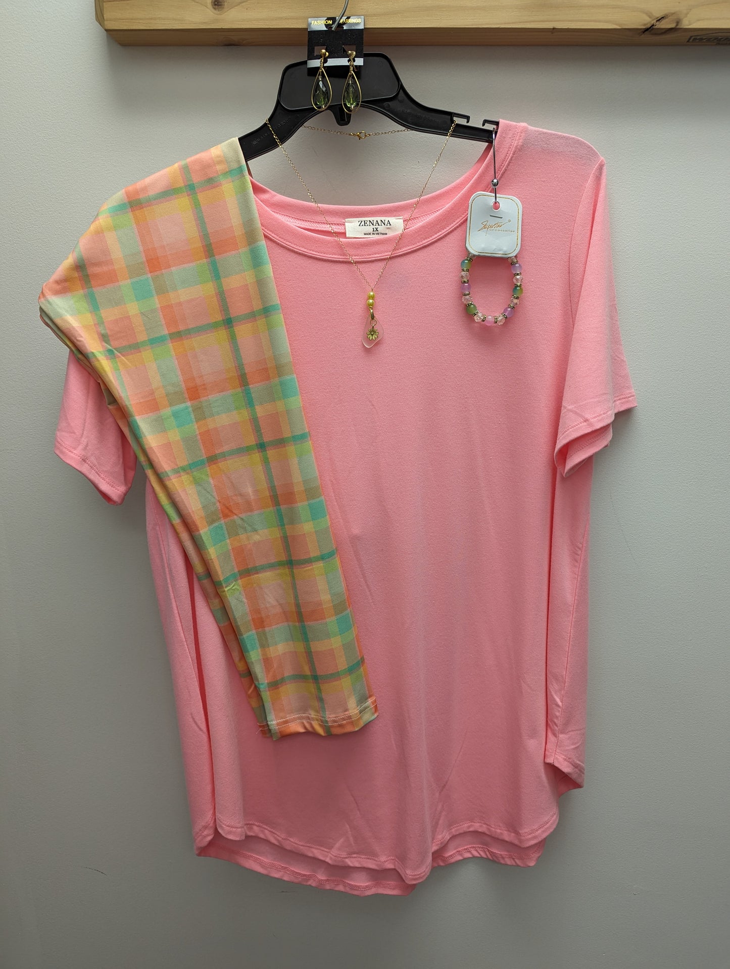 Spring plaid Leggings with Pockets