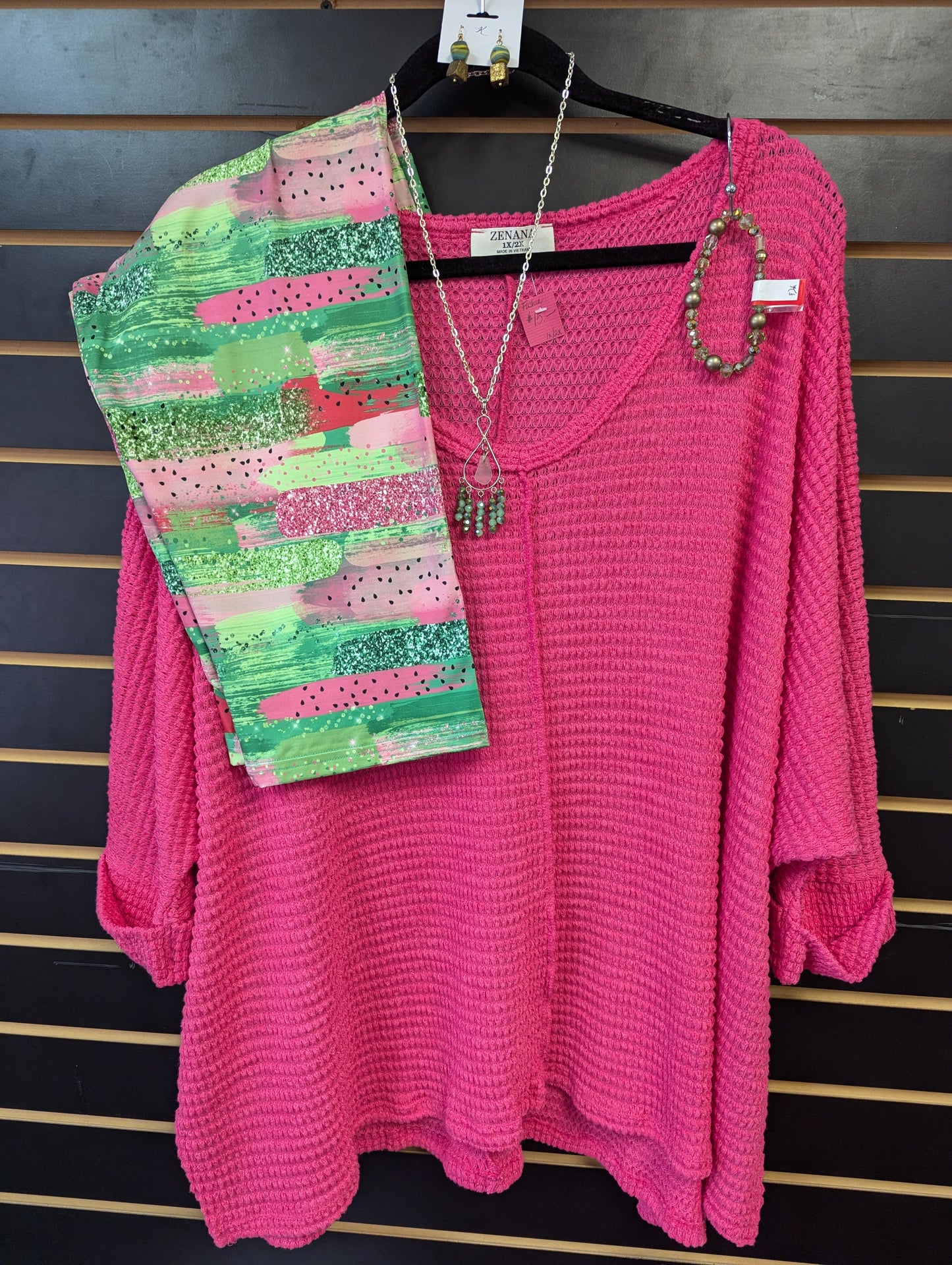 Green and pink Capris with Pockets