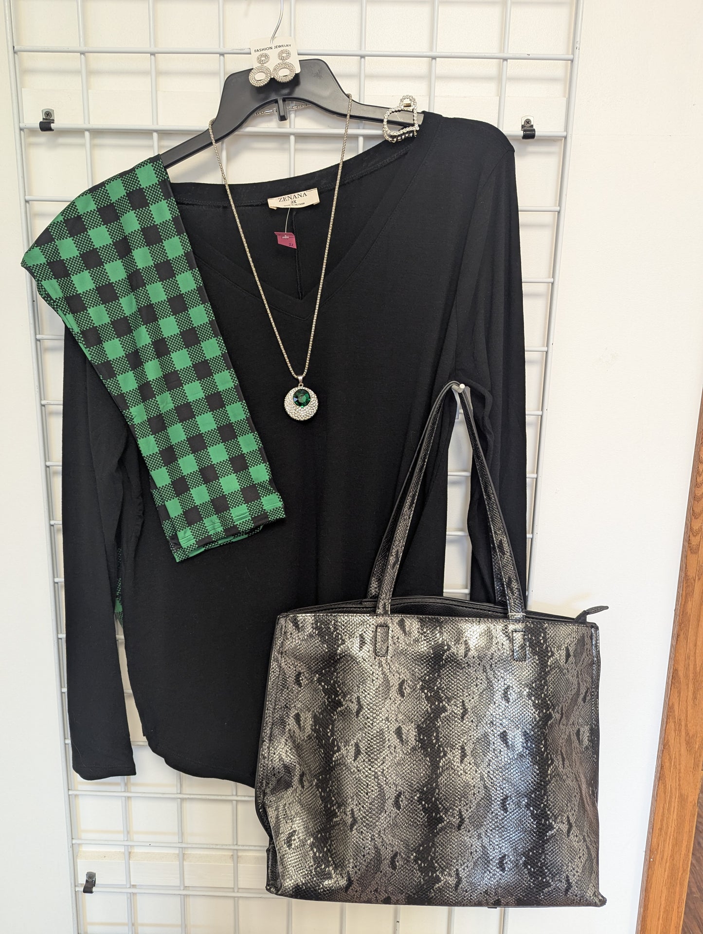 Green and black plaid Leggings with Pockets