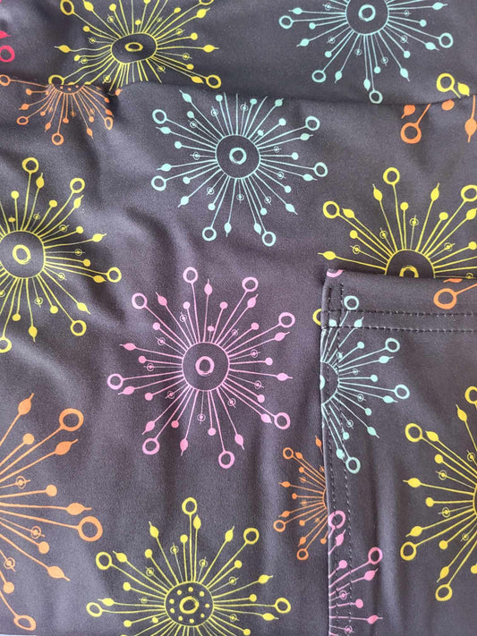 Colorful abstract star burst Leggings with Pockets - Simply Scarves And Such