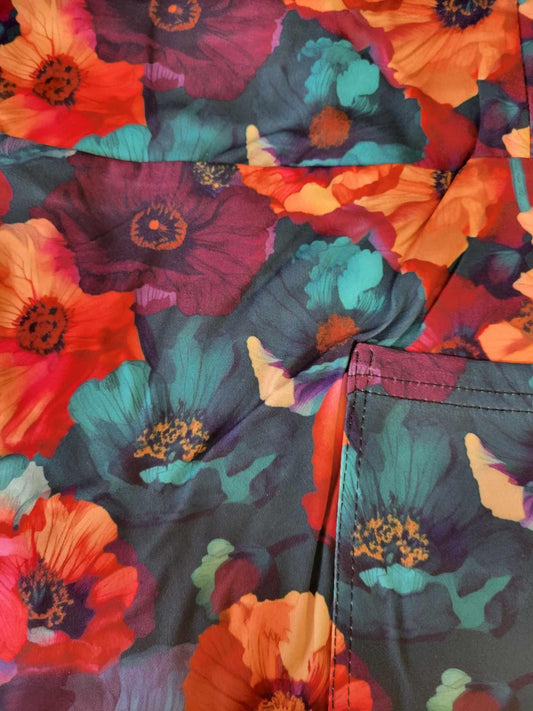 Colorful poppies Leggings with Pockets - Simply Scarves And Such