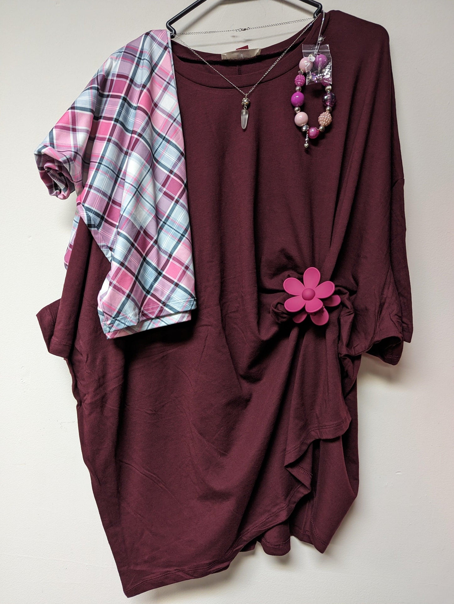 Pink, gray, and plum plaid Capris with Pockets - Simply Scarves And Such