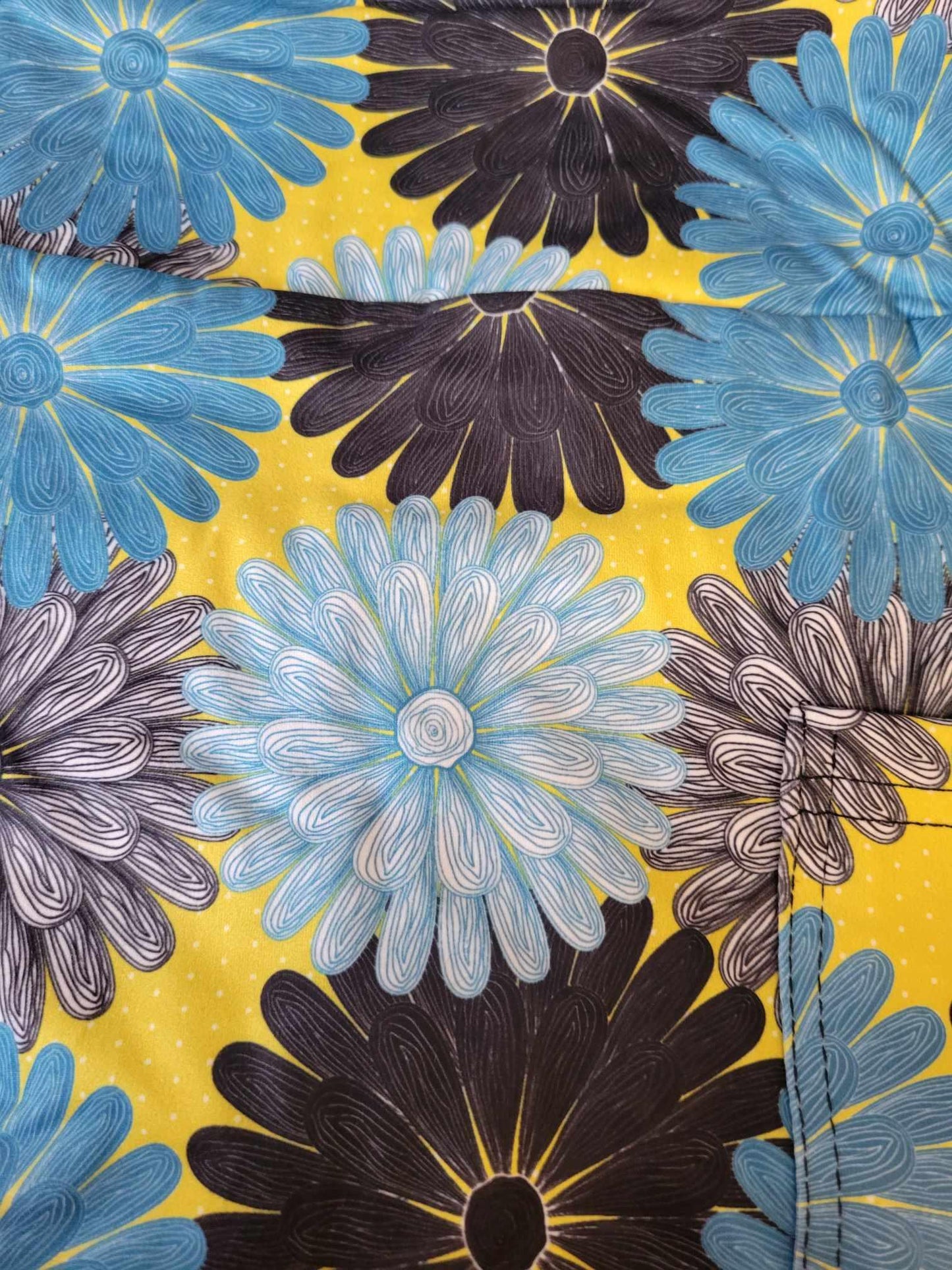 Yellow Dot, blue, gray, black floral Leggings with Pockets - Simply Scarves And Such