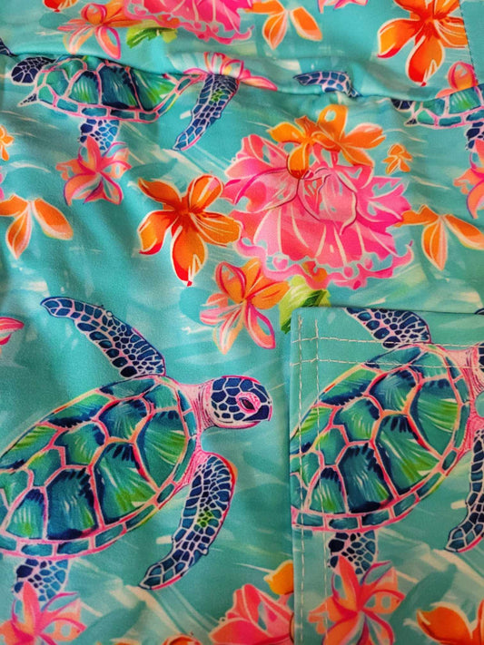 Aqua colorful sea turtle Leggings with Pockets