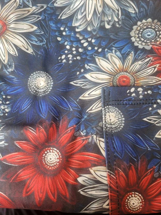 Red, white, and blue floral Leggings with Pockets