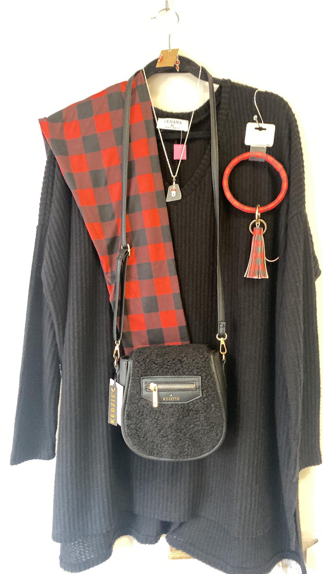 Red and black buffalo plaid Leggings with Pockets