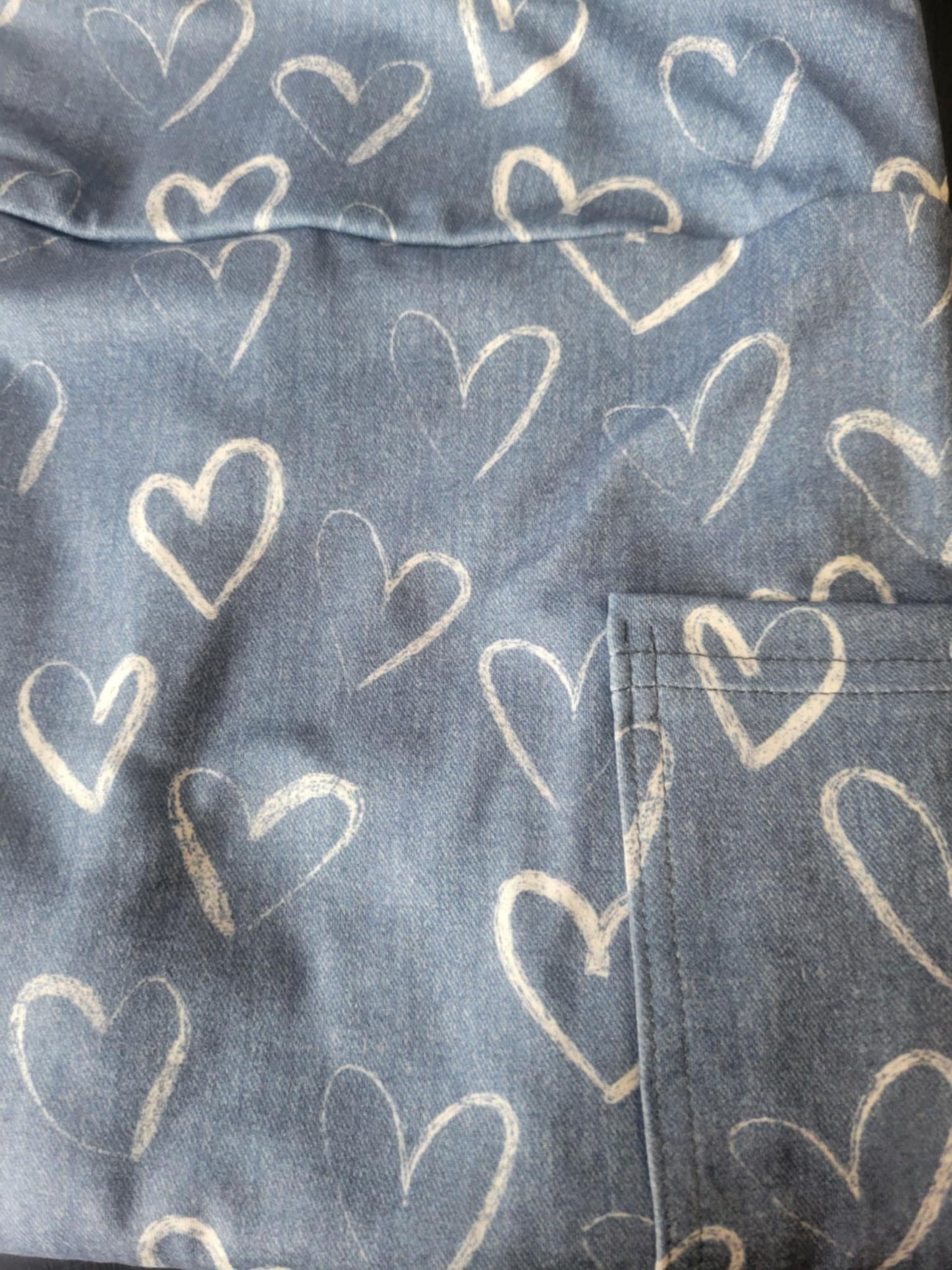 Medium denim blue like with white open hearts Leggings with Pockets