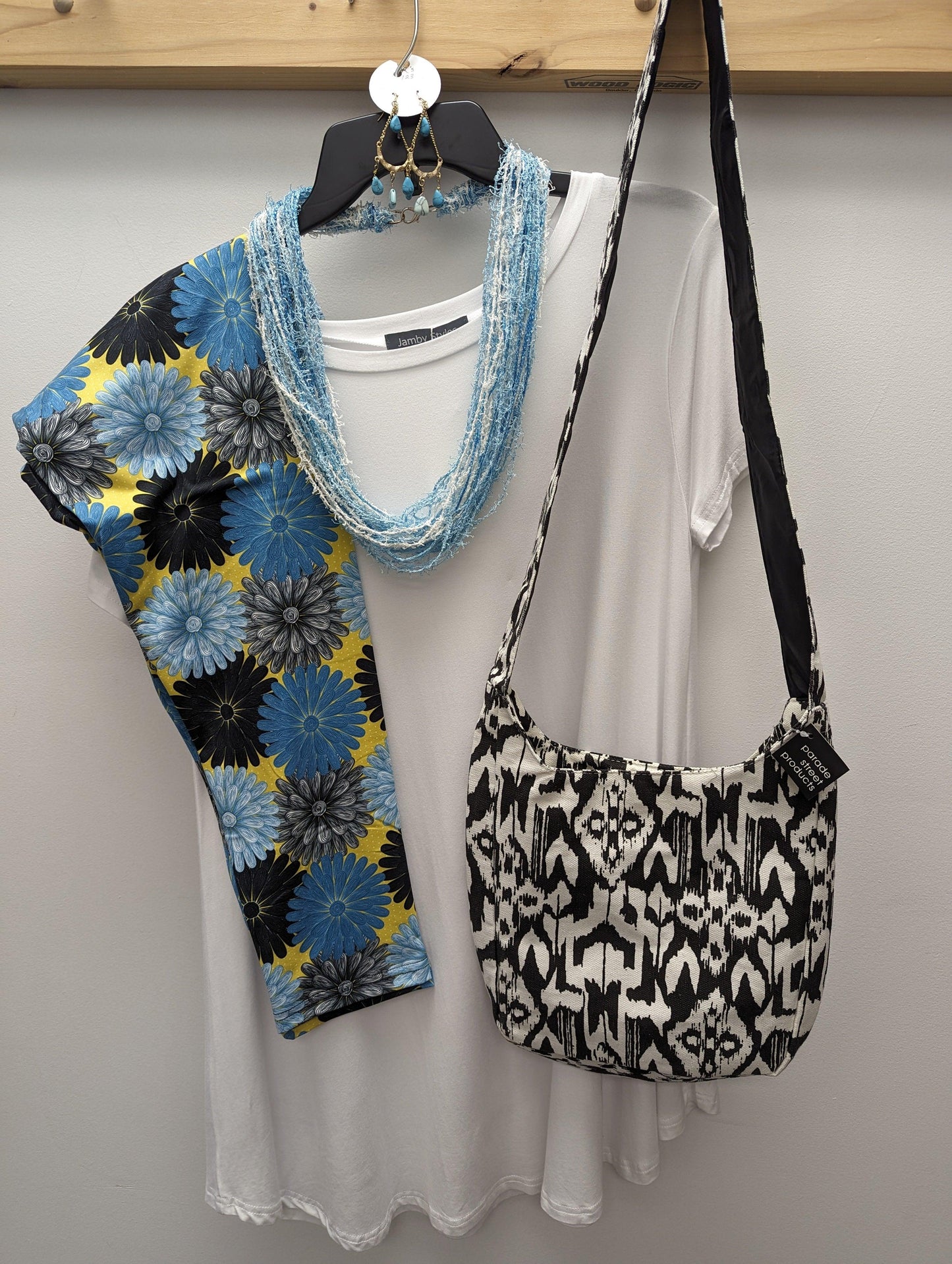 Yellow Dot, blue, gray, black floral Leggings with Pockets - Simply Scarves And Such